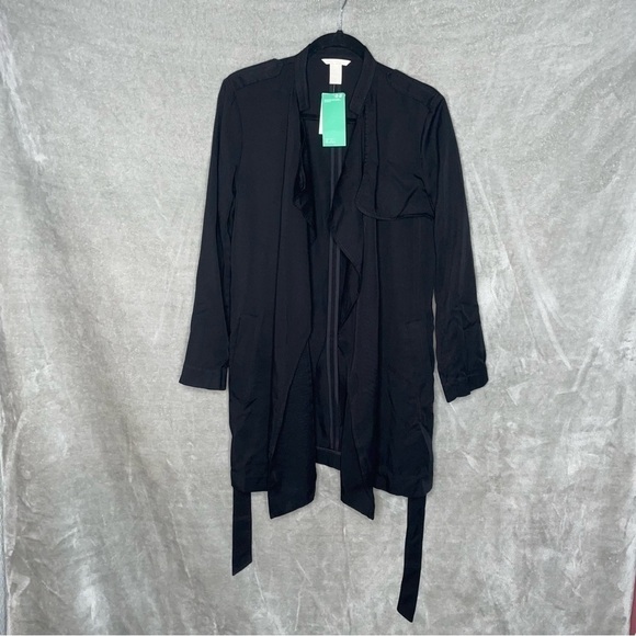H&M + Short Lyocell Trenchcoat Decorative Shoulder Tabs Draped Lapels Tie Belt - Picture 4 of 8
